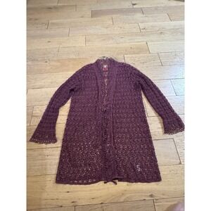Johnny Was Crochet Cardigan Duster Open Front Bell Sleeve Bohemian Chic